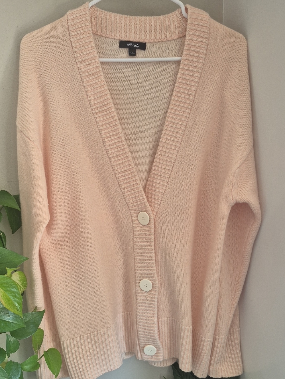 Allbirds Pale Pink V-Neck Button Cardigan